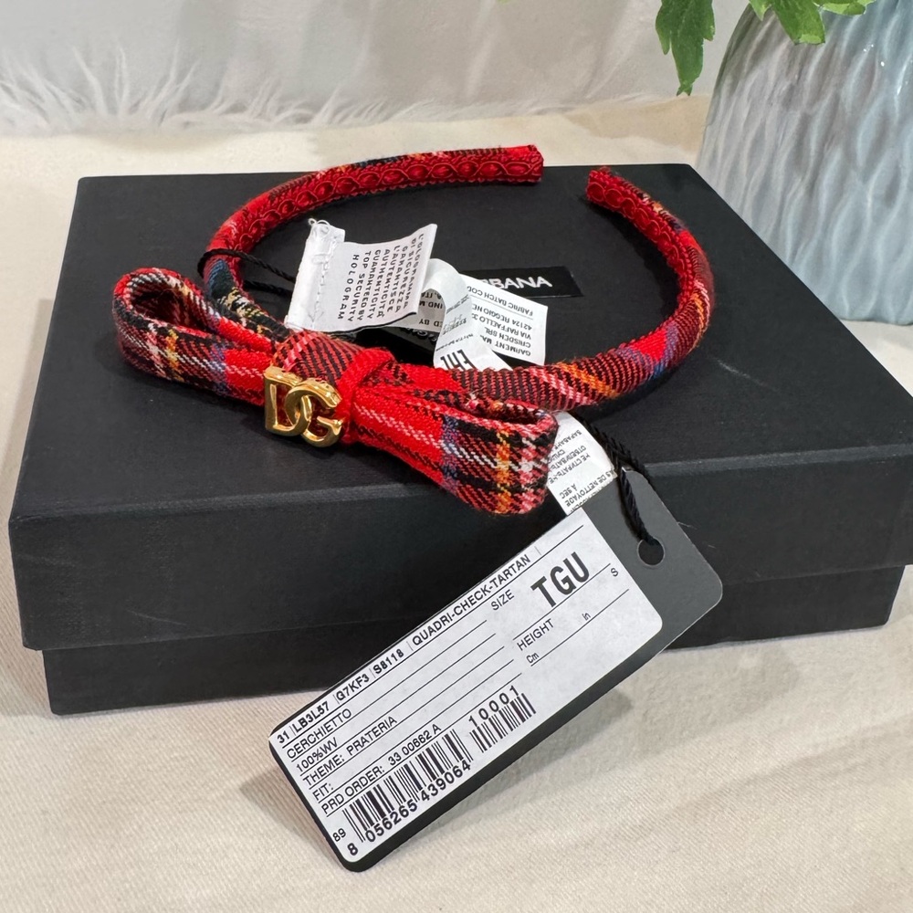 SOLD‼️NEW✨Dolce & Gabbana Red Tartan Virgin Wool Girls Hairband Headband - Picture 11 of 12
